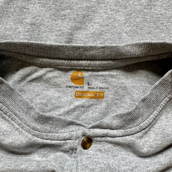 Vintage Carhartt Gray Long Sleeve Pocket Tee Button Up Logo Men’s Size L - Picture 5 of 8